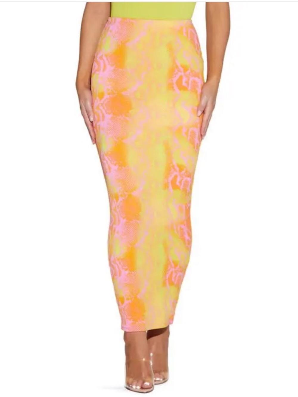 naked wardrobe Orange-Pink Yellow Patterned Pencil Skirt